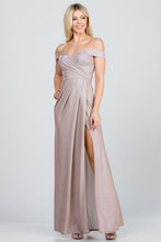 Load image into Gallery viewer, Off the shoulder glittery jacquard gathered gown