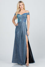 Load image into Gallery viewer, Off the shoulder glittery jacquard gathered gown