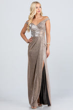 Load image into Gallery viewer, Off the shoulder glittery jacquard gathered gown