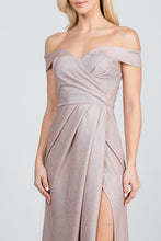 Load image into Gallery viewer, Off the shoulder glittery jacquard gathered gown