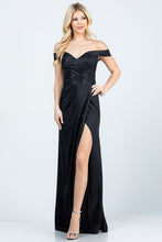 Load image into Gallery viewer, Off the shoulder glittery jacquard gathered gown