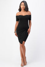 Load image into Gallery viewer, off the shoulder front twist bodycon dress