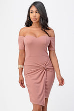 Load image into Gallery viewer, off the shoulder front twist bodycon dress