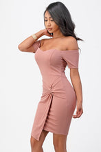 Load image into Gallery viewer, off the shoulder front twist bodycon dress
