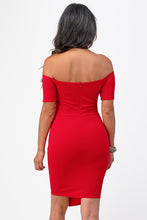 Load image into Gallery viewer, off the shoulder front twist bodycon dress
