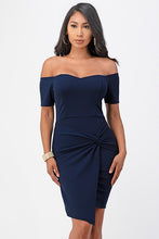 Load image into Gallery viewer, off the shoulder front twist bodycon dress
