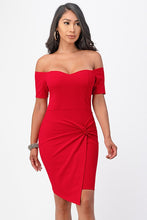 Load image into Gallery viewer, off the shoulder front twist bodycon dress