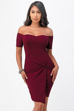 Load image into Gallery viewer, off the shoulder front twist bodycon dress