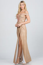 Load image into Gallery viewer, Off the shoulder glittery jacquard gathered gown