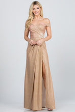 Load image into Gallery viewer, Off the shoulder glittery jacquard gathered gown