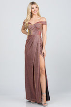 Load image into Gallery viewer, Off the shoulder glittery jacquard gathered gown