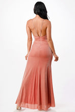 Load image into Gallery viewer, Sparkling knit jacquard side gather spaghetti gown