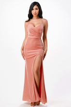 Load image into Gallery viewer, Sparkling knit jacquard side gather spaghetti gown