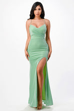 Load image into Gallery viewer, Sparkling knit jacquard side gather spaghetti gown