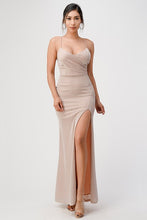 Load image into Gallery viewer, Sparkling knit jacquard side gather spaghetti gown