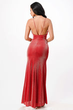 Load image into Gallery viewer, Sparkling knit jacquard side gather spaghetti gown