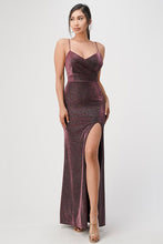Load image into Gallery viewer, Sparkling knit jacquard side gather spaghetti gown