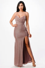 Load image into Gallery viewer, Sparkling knit jacquard side gather spaghetti gown