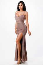 Load image into Gallery viewer, Sparkling knit jacquard side gather spaghetti gown
