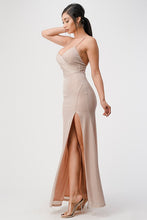 Load image into Gallery viewer, Sparkling knit jacquard side gather spaghetti gown