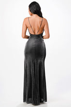 Load image into Gallery viewer, Sparkling knit jacquard side gather spaghetti gown