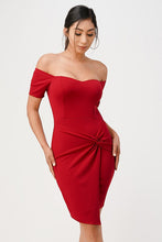 Load image into Gallery viewer, off the shoulder front twist bodycon dress