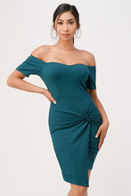 Load image into Gallery viewer, off the shoulder front twist bodycon dress