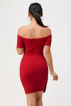 Load image into Gallery viewer, off the shoulder front twist bodycon dress