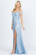 Load image into Gallery viewer, Off the shoulder glittery jacquard gathered gown