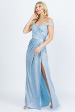 Load image into Gallery viewer, Off the shoulder glittery jacquard gathered gown