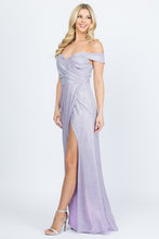 Load image into Gallery viewer, Off the shoulder glittery jacquard gathered gown