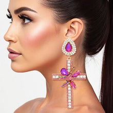 Load image into Gallery viewer, Drop Long Formal Purple Crystal Cross Earrings