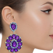 Load image into Gallery viewer, Clip On Brilliant Purple Teardrop Crystal Earrings
