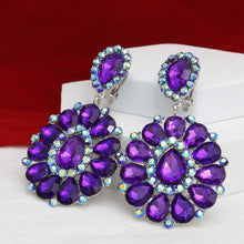 Load image into Gallery viewer, Clip On Brilliant Purple Teardrop Crystal Earrings