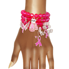 Load image into Gallery viewer, Breast Cancer Pink Glass Bead Fight 4 Pc Bracelets