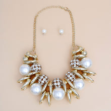 Load image into Gallery viewer, Necklace High Impact Gold Pearl Glam Bib Set Women