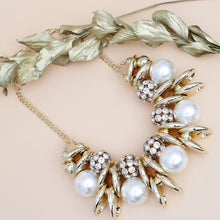 Load image into Gallery viewer, Necklace High Impact Gold Pearl Glam Bib Set Women