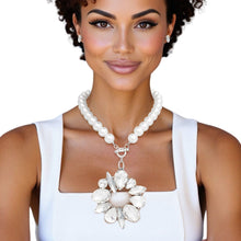 Load image into Gallery viewer, Toggle White Pearl Clear Crystal Pendant Necklace