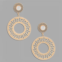 Load image into Gallery viewer, Elegance Redefined: Gold Pearl Greek Key Earrings