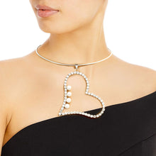 Load image into Gallery viewer, Silver Pearl Rhinestone Heart Choker
