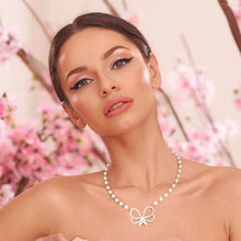 Load image into Gallery viewer, Cream Pearl Rhinestone Bow Necklace
