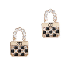 Load image into Gallery viewer, Rhinestone Handle Checker Handbag Earrings
