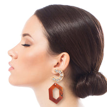 Load image into Gallery viewer, Brown Hexagon Crystal Earrings
