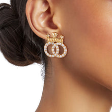 Load image into Gallery viewer, Regal Crown Studs - Gold Rhinestone
