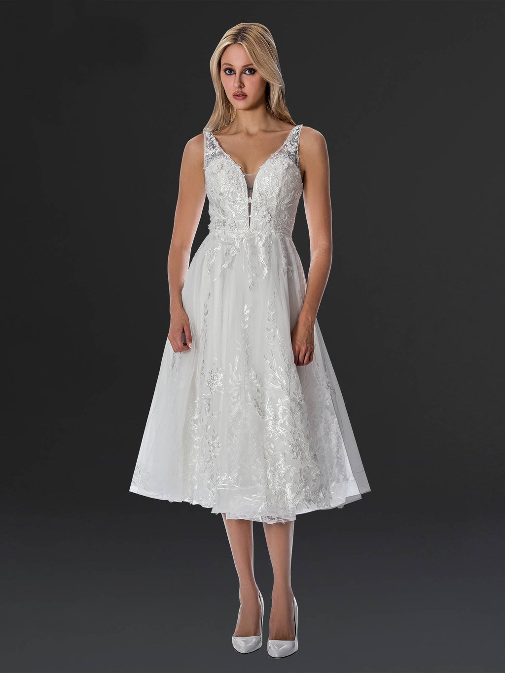 The Elira Tea-Length Lace Gown - 24906