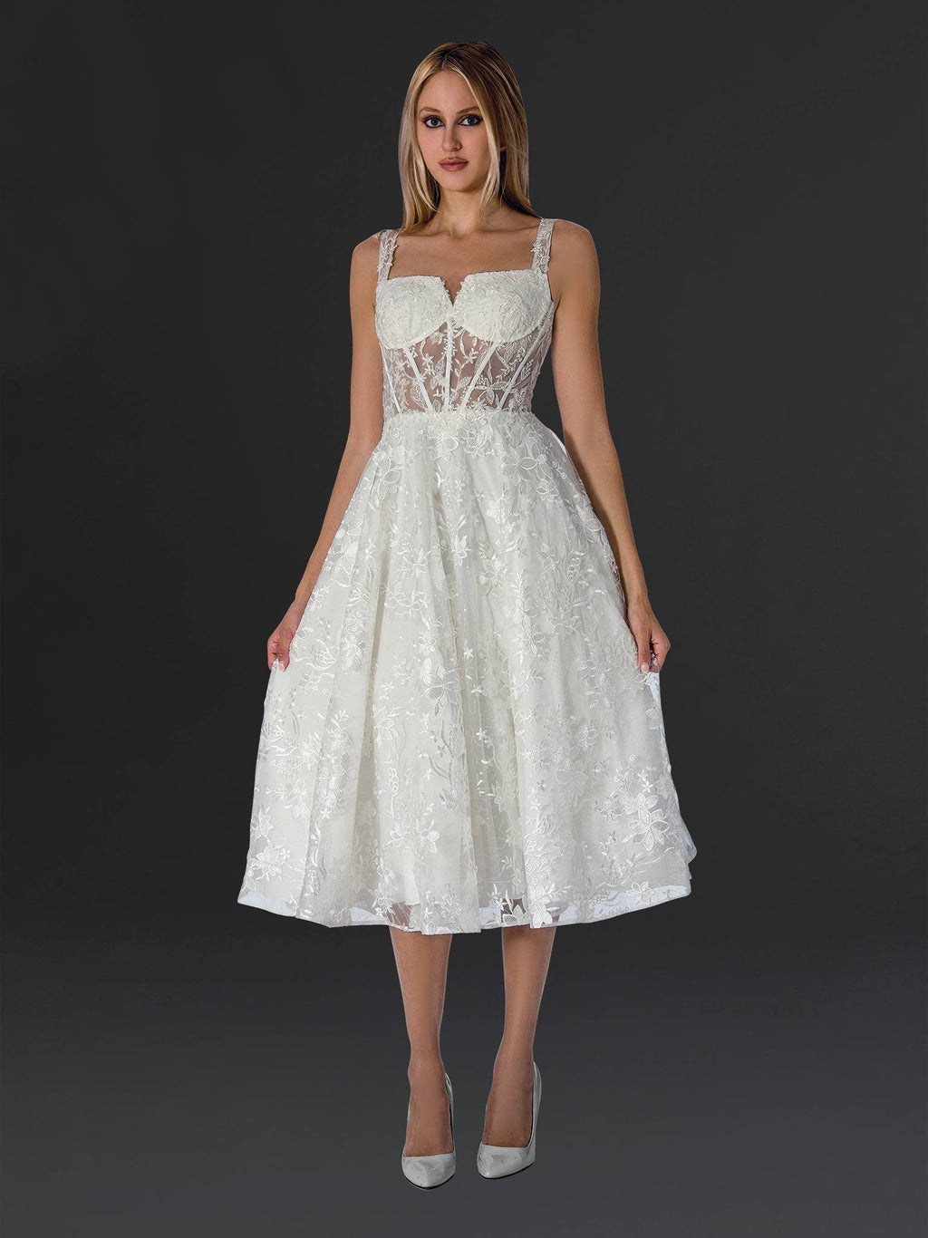 The Aveline Corset Lace Midi Gown - 24911