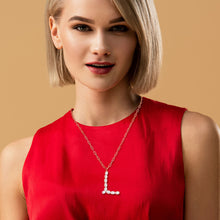 Load image into Gallery viewer, L Freshwater Pearl Initial Necklace
