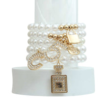 Load image into Gallery viewer, White Pearl Gold Boutique Charm Bracelets
