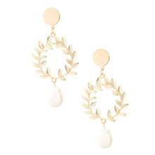 Load image into Gallery viewer, Leaf and Pearl Drop Earrings
