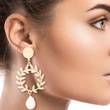 Load image into Gallery viewer, Leaf and Pearl Drop Earrings
